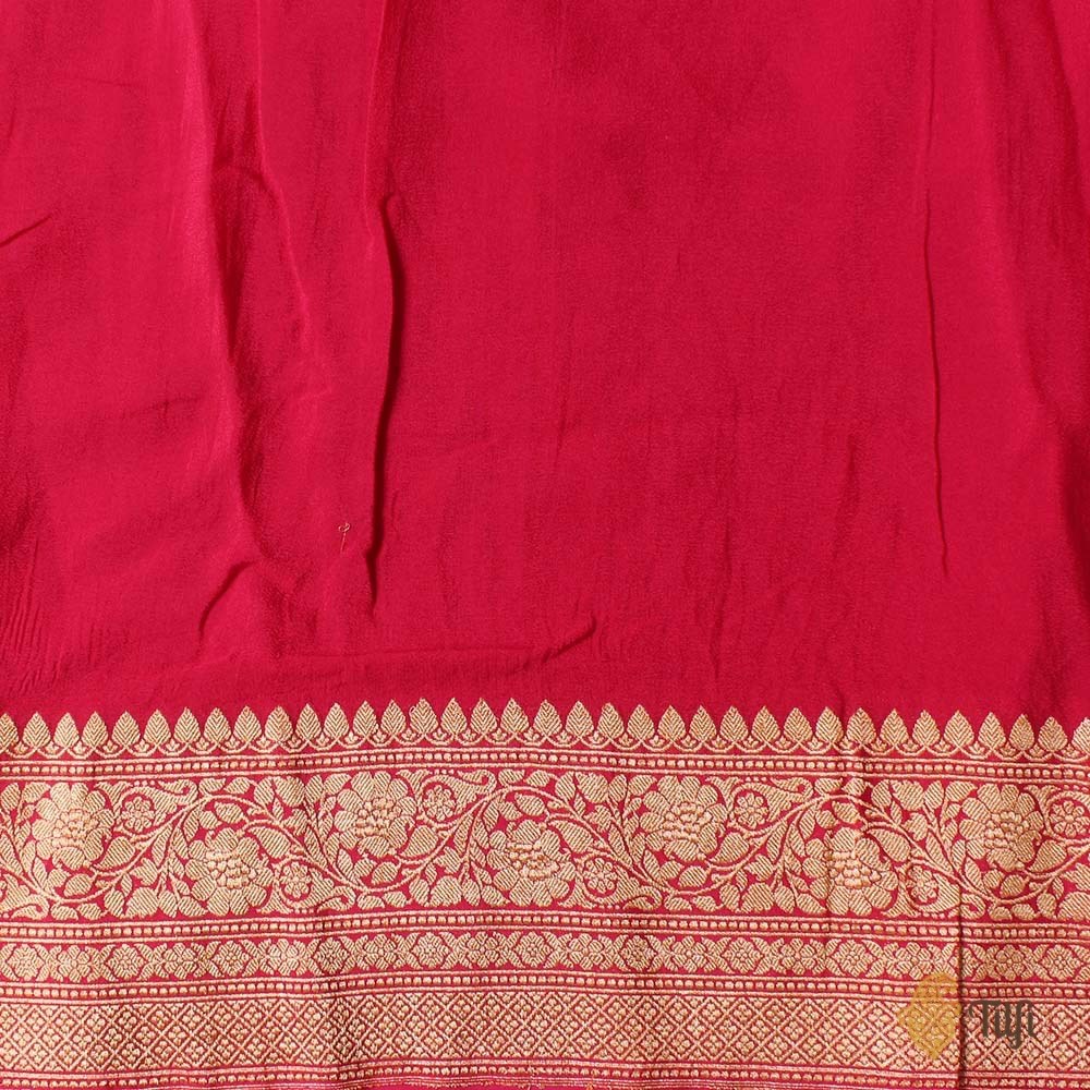 Indian Pink-Red Ombre Pure Chiffon Georgette Banarasi Handloom Saree