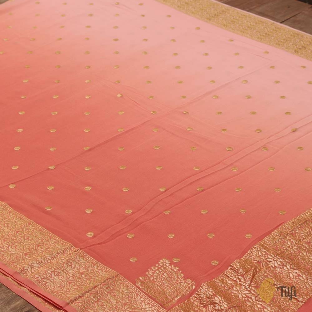 Peach-Pink Ombr√© Pure Chiffon Georgette Banarasi Handloom Saree