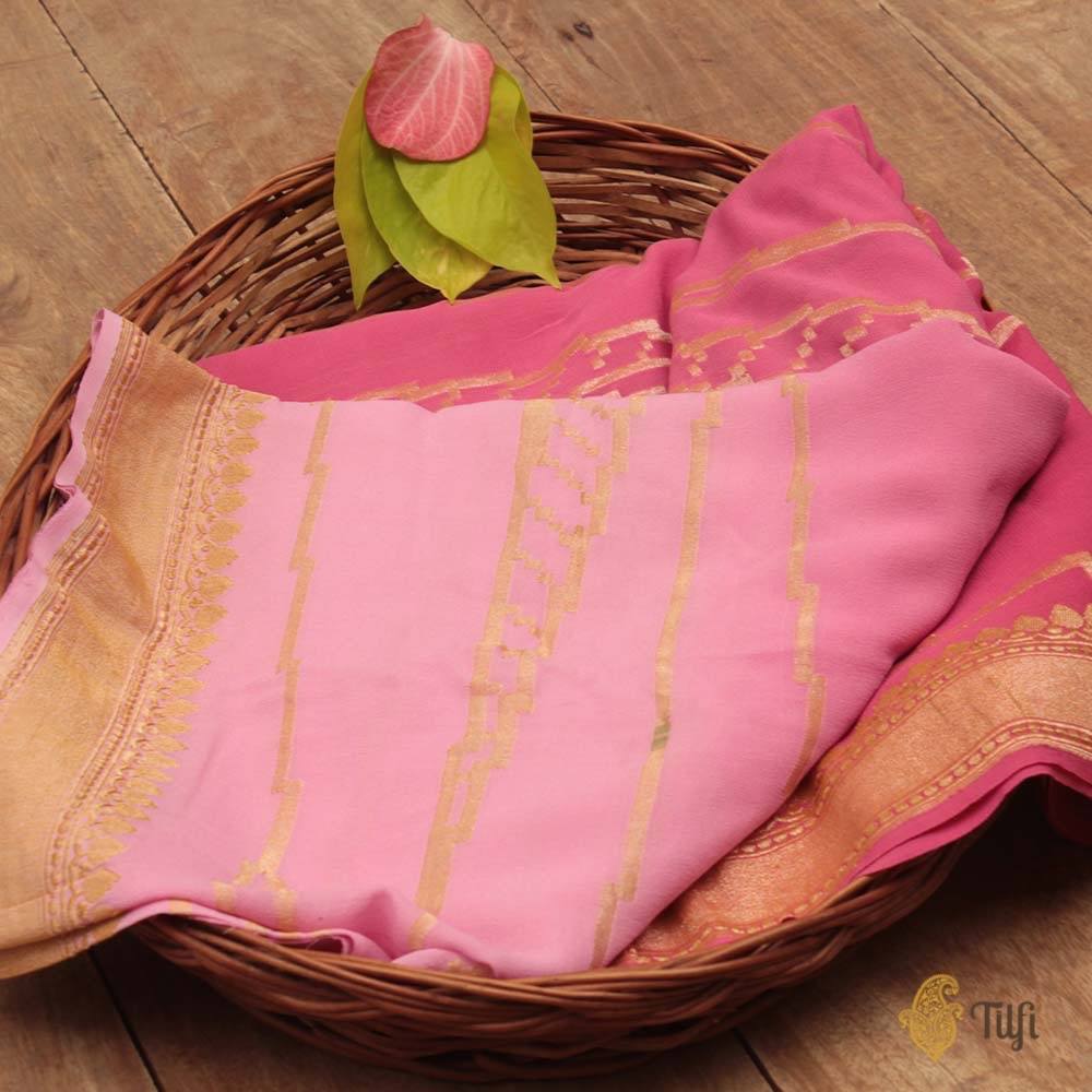 Onion Pink Ombr√© Pure Chiffon Georgette Banarasi Handloom Saree