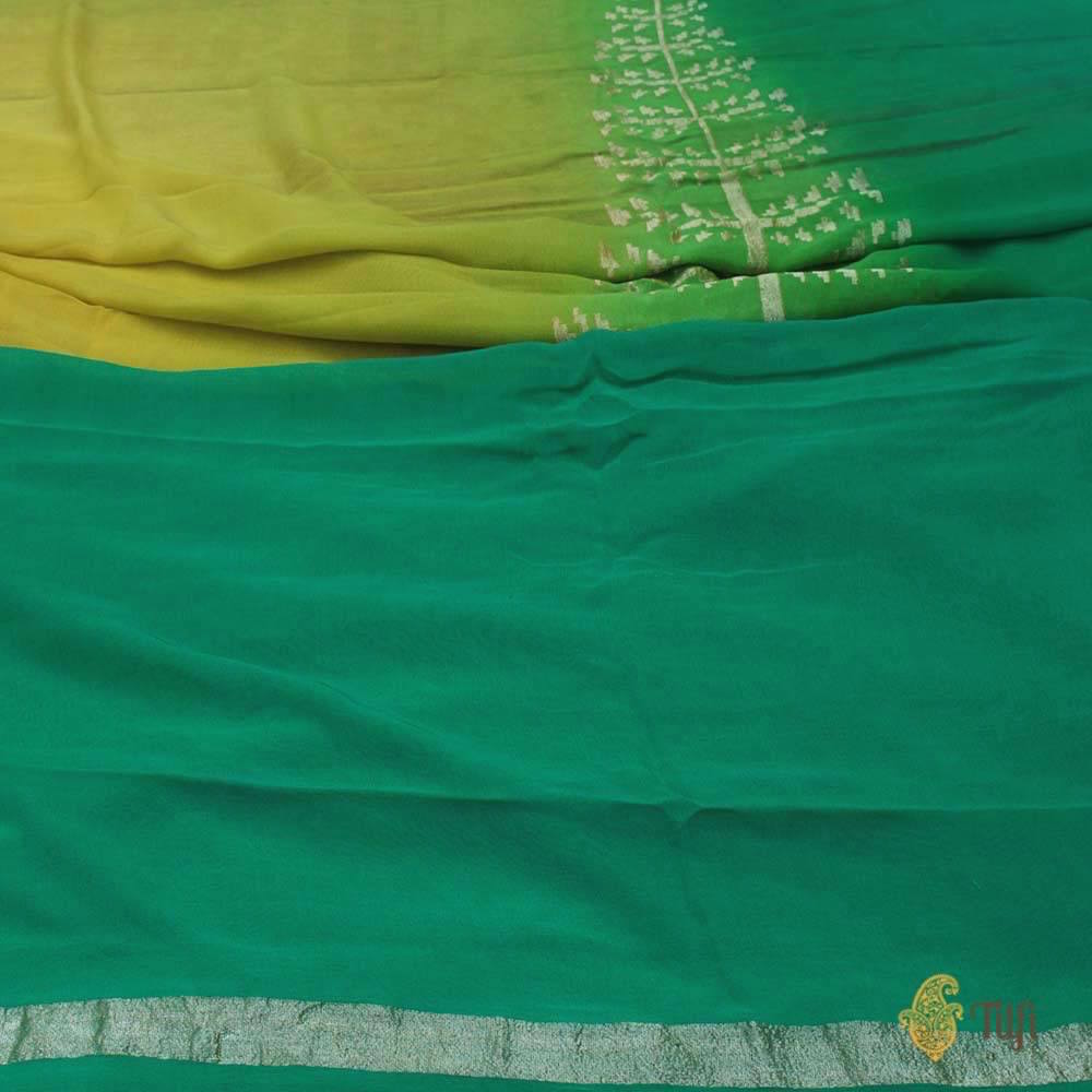 Yellow-Green Ombre Pure Chiffon Georgette Banarasi Handloom Saree