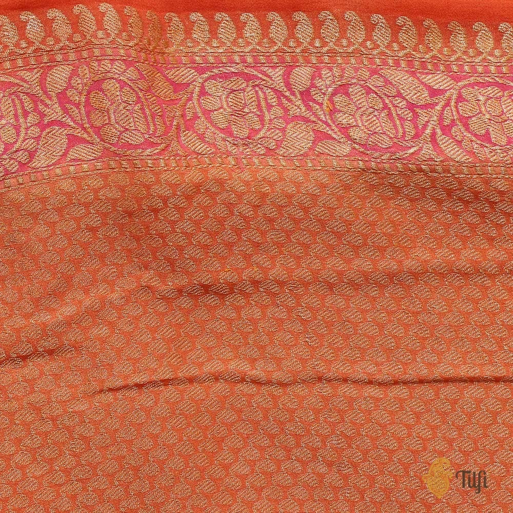 Yellow-Orange Ombr√© Pure Chiffon Georgette Banarasi Handloom Saree