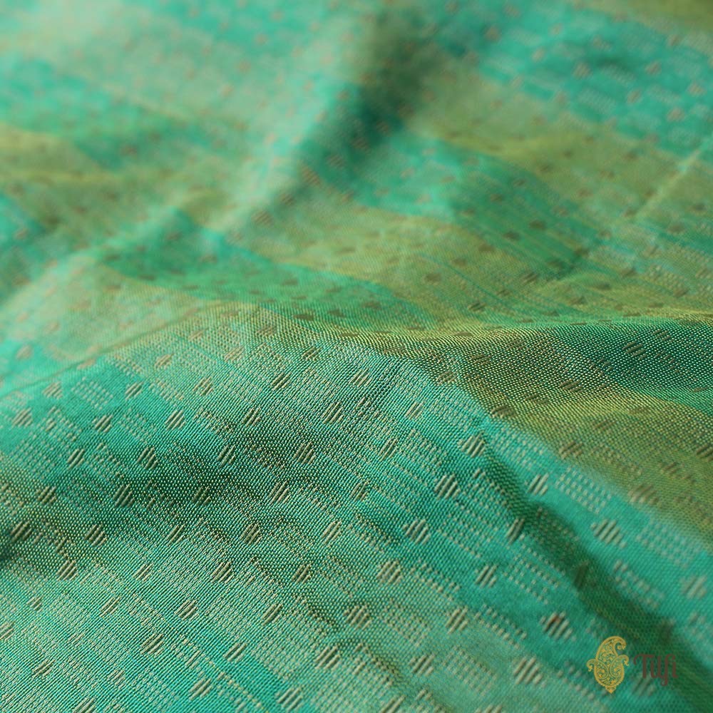 Sea Green-Turquoise Blue Pure Katan Silk Banarasi Handloom Saree