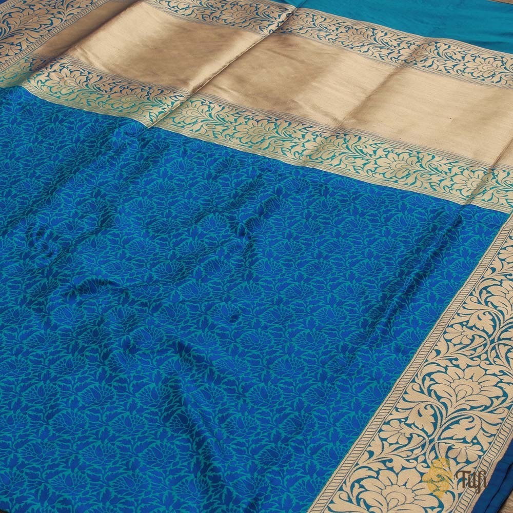 Royal Blue-Turquoise Pure Katan Silk Banarasi Handloom Saree