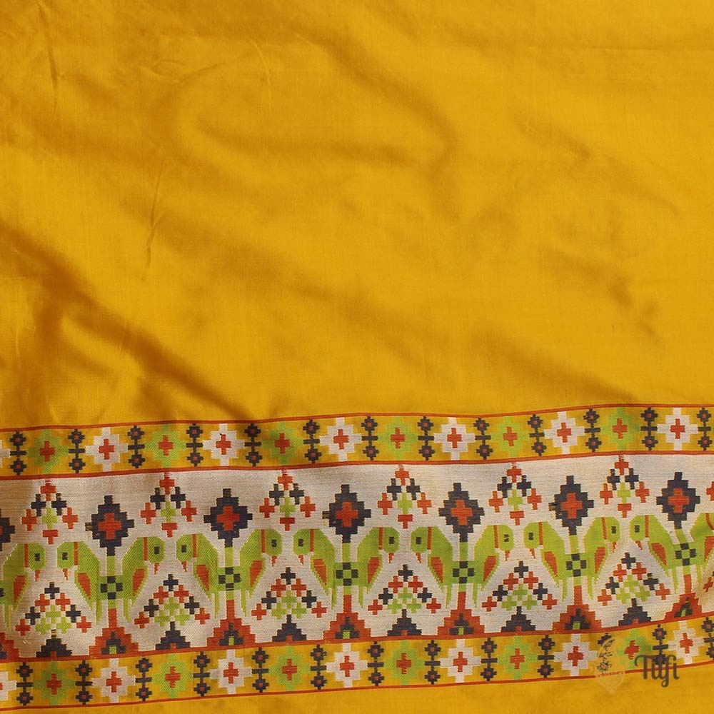 Yellow Pure Katan Silk Banarasi Patola Handloom Saree