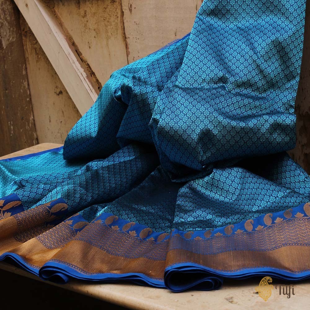 Peacock Blue-Royal Blue Pure Katan Silk Banarasi Handloom Saree