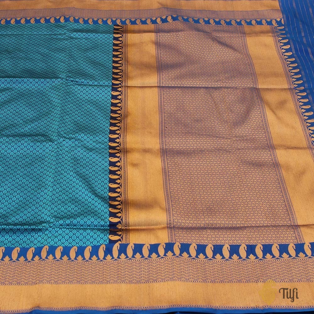 Peacock Blue-Royal Blue Pure Katan Silk Banarasi Handloom Saree