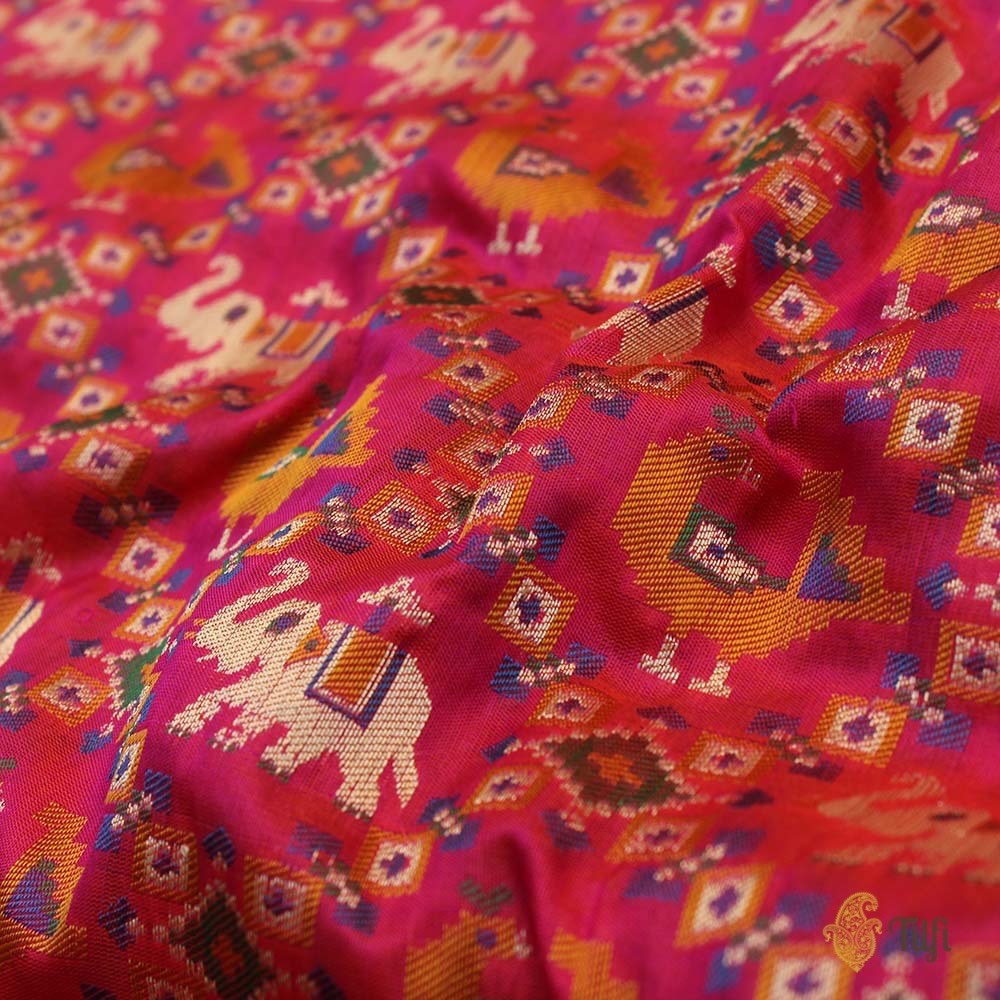 Orange-Rani Pink Pure Katan Silk Banarasi Patola Handloom Saree