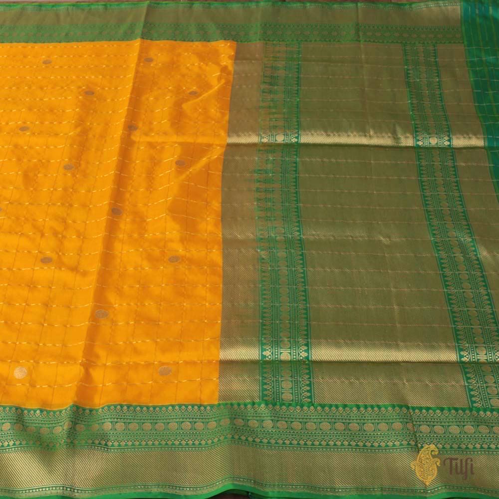 Yellow-Green Pure Katan Silk Banarasi Kadiyal Handloom Saree