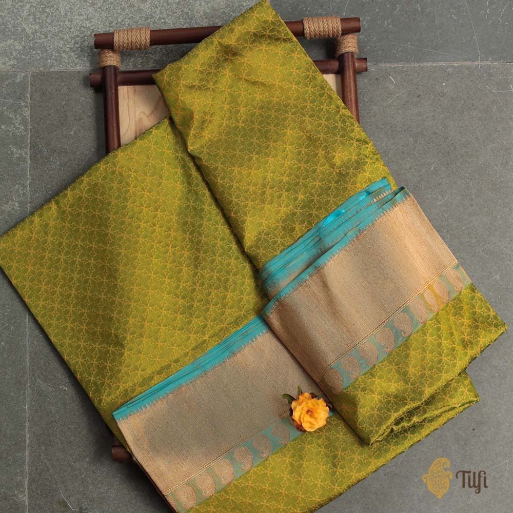 Mehendi Green-Yellow Pure Katan Silk Banarasi Handloom Saree