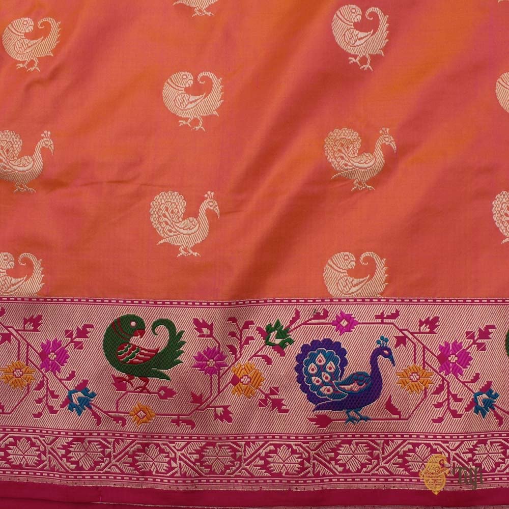 Yellow-Gulabi Pink Pure Katan Silk Banarasi Paithani Handloom Saree