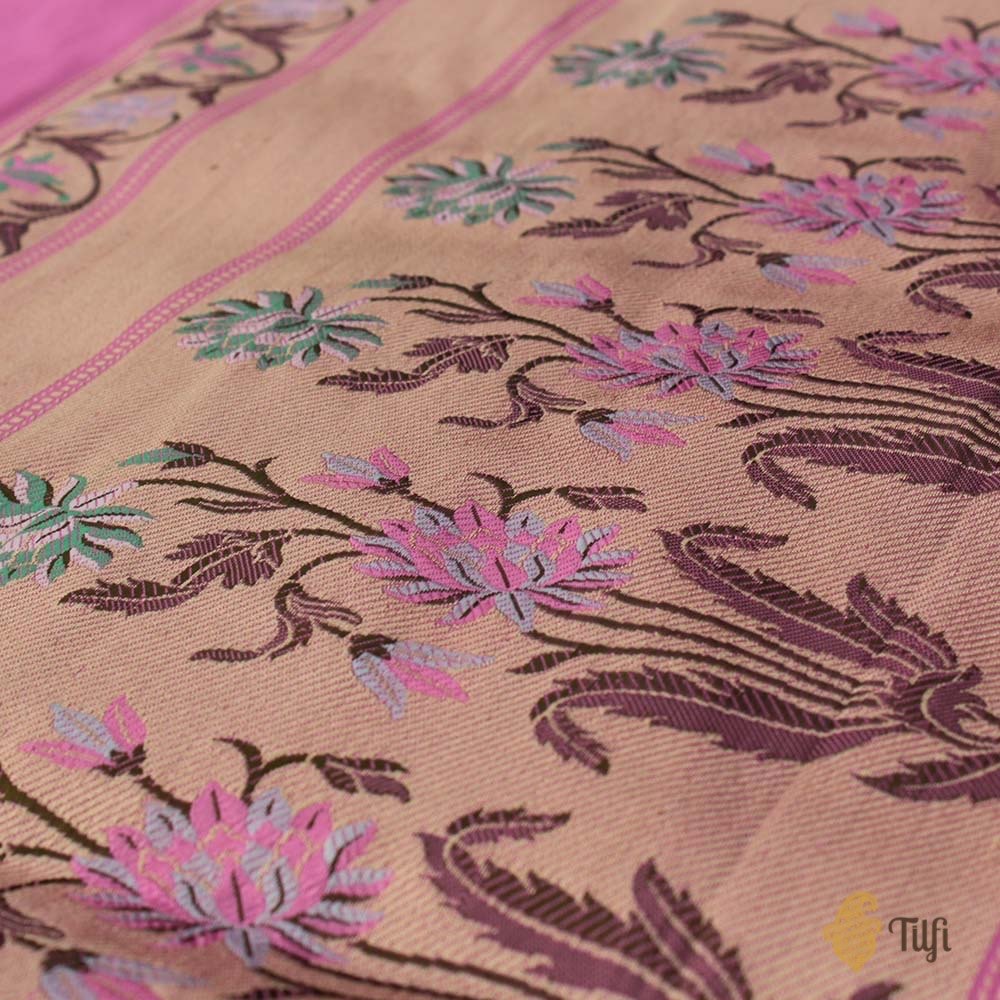 Gajri Pink Pure Katan Silk Banarasi Handloom Saree