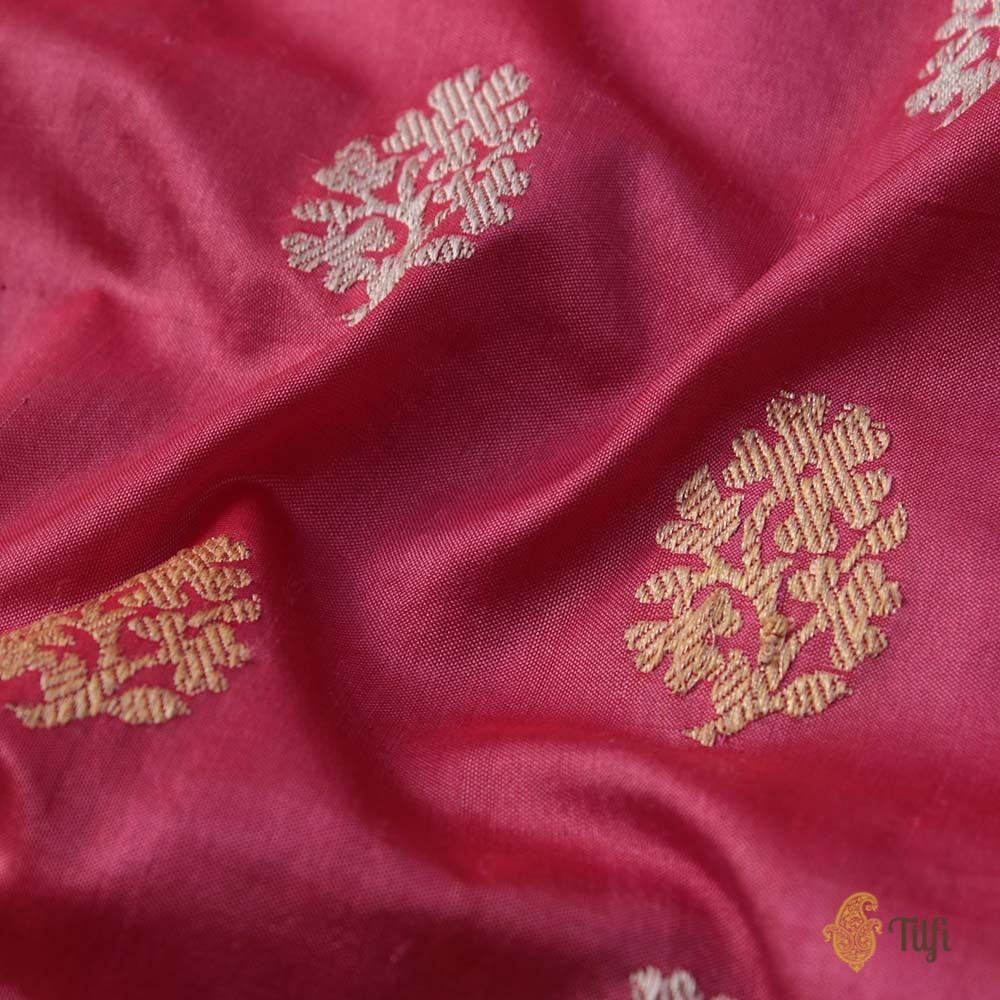 Red-Gajri Pink Pure Soft Satin Silk Banarasi Handloom Saree