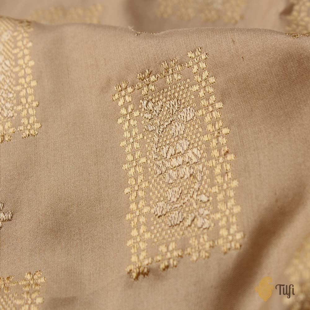 Beige-Gold Pure Katan Silk Banarasi Handloom Saree