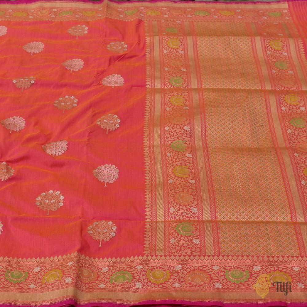 Yellow-Gulabi Pink Pure Katan Silk Banarasi Handloom Saree
