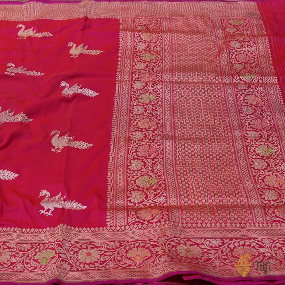 Orange-Rani Pink Pure Katan Silk Banarasi Handloom Saree