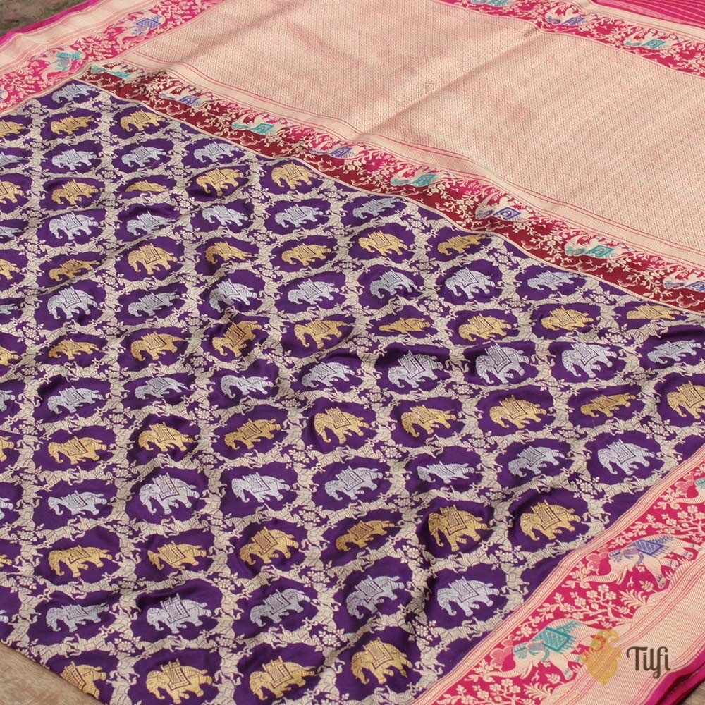 Purple-Gulabi Pink Pure Katan Silk Banarasi Handloom Saree
