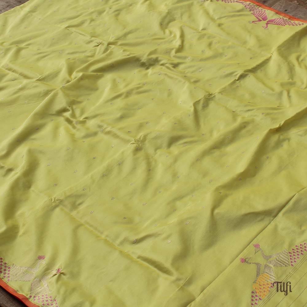 Lemon Yellow Pure Katan Silk Banarasi Handloom Saree