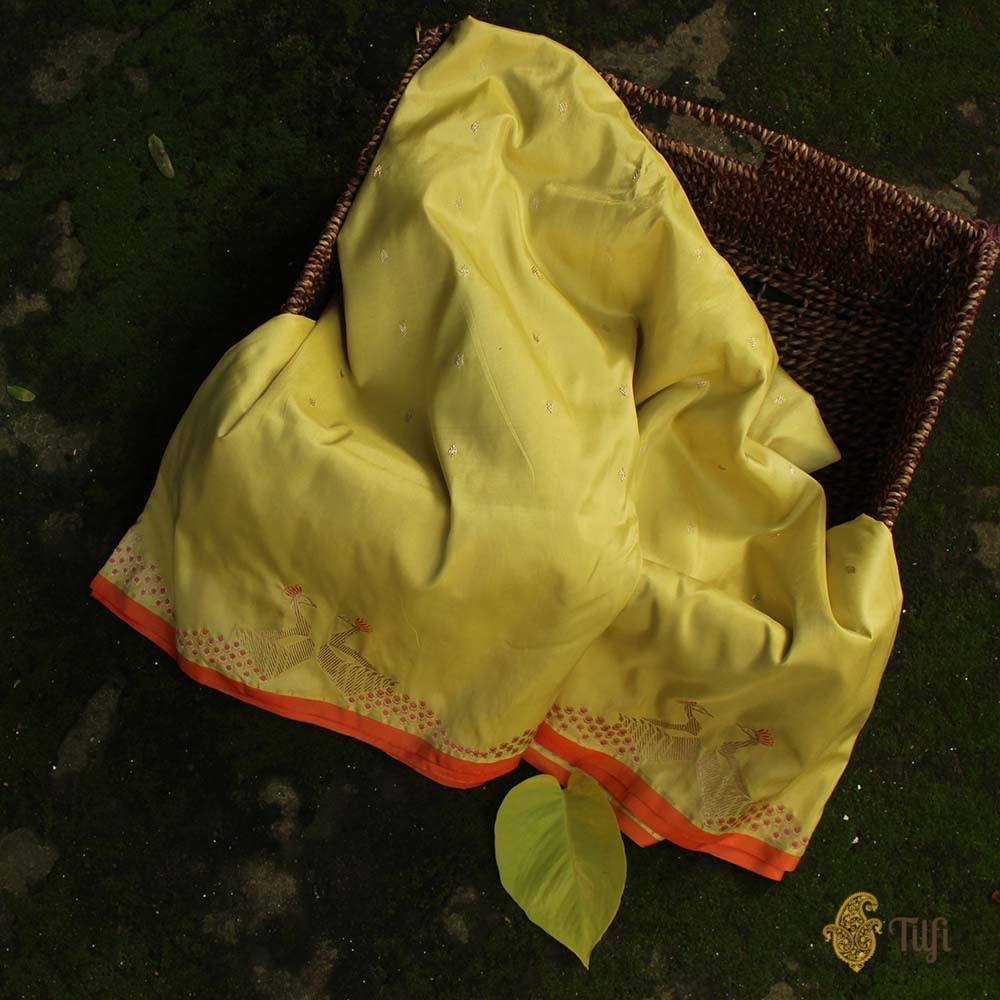 Lemon Yellow Pure Katan Silk Banarasi Handloom Saree