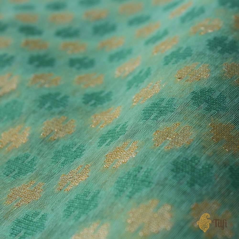 Turquoise Blue Pure Silk by Cotton Banarasi Handloom Saree