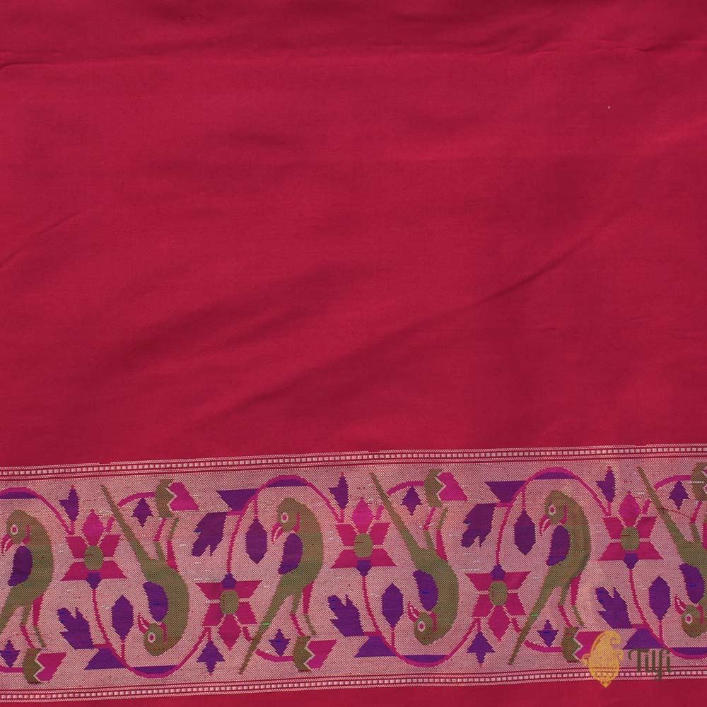 White-Red Pure Katan Silk Banarasi Paithani Handloom Saree