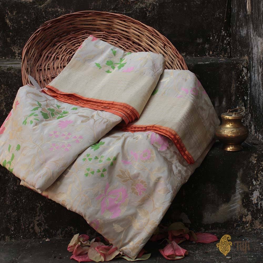 Off-white Pure Katan Silk Banarasi Handloom Saree