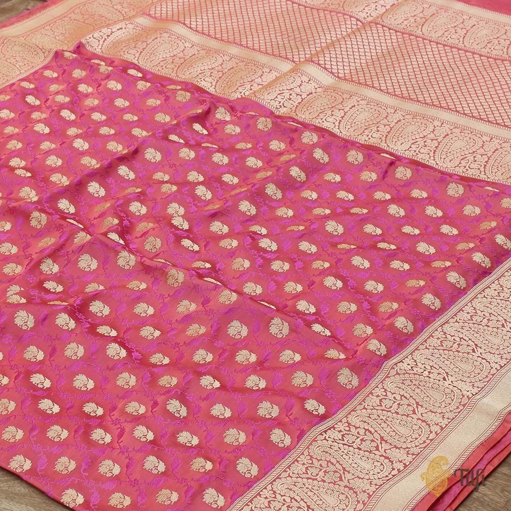 Peach-Pink Pure Soft Satin Banarasi Handloom Saree