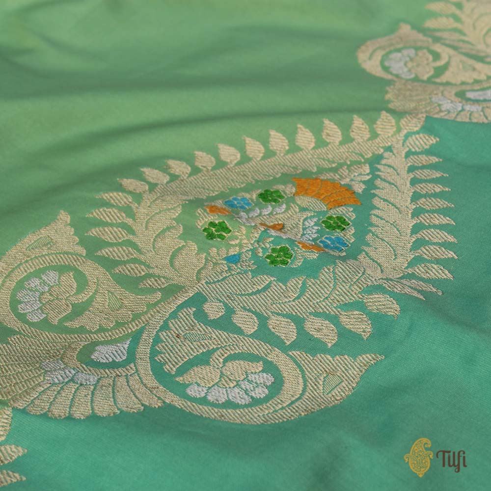Pista Green-Turquoise Green Pure Katan Silk Banarasi Handloom Saree