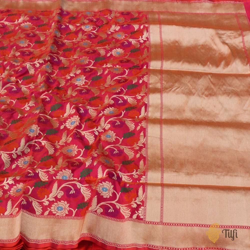 Orange-Rani Pink Pure Katan Silk Banarasi Handloom Saree