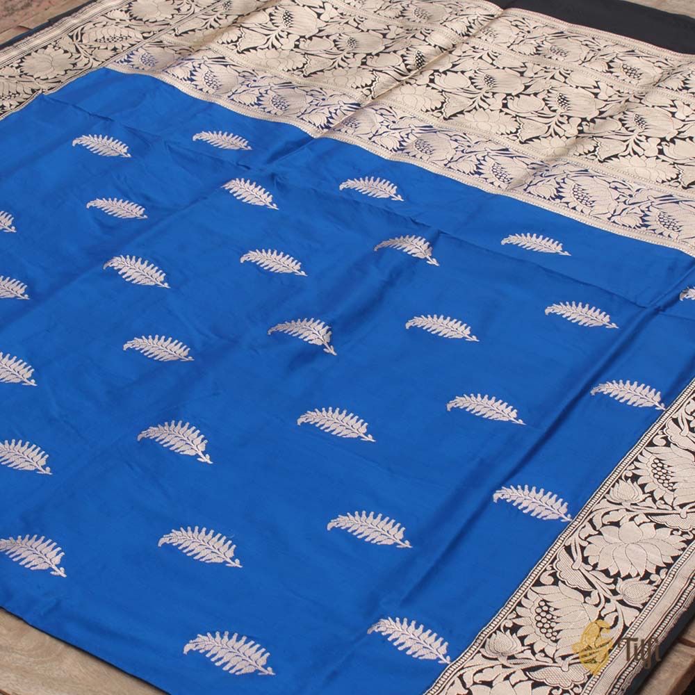 Royal Blue-Black Pure Katan Silk Banarasi Kadiyal Handloom Saree