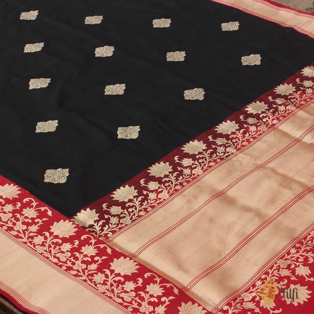 Black-Red Pure Katan Silk Banarasi Kadiyal Handloom Saree