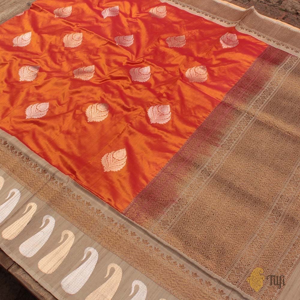 Sunrise Orange Pure Katan Silk Banarasi Handloom Saree