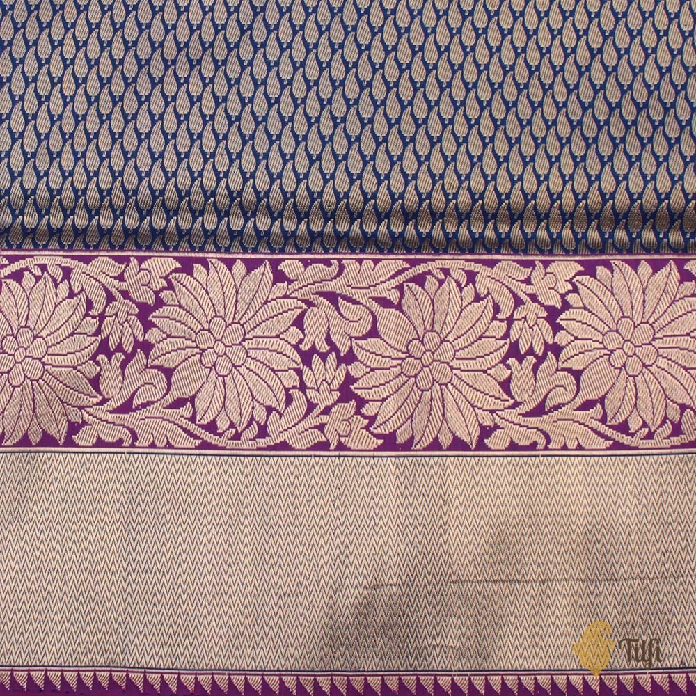 Midnight Blue-Purple Pure Katan Silk Banarasi Handloom Saree