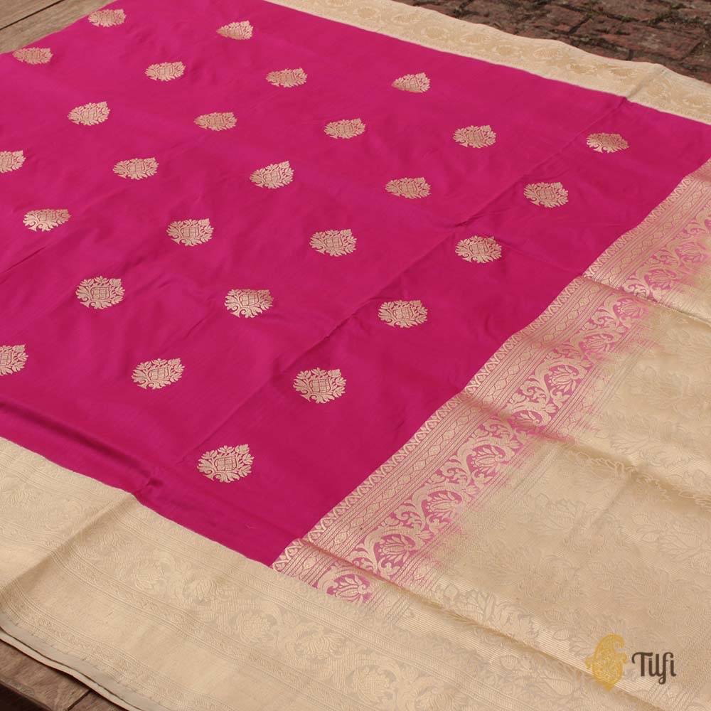 Indian Pink-Off White Pure Katan Silk Banarasi Handloom Saree