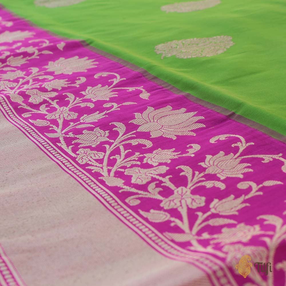 Green-Pink Pure Katan Silk Banarasi Kadiyal Handloom Saree