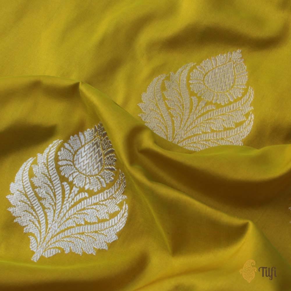 Green-Lemon Yellow Pure Katan Silk Banarasi Handloom Saree