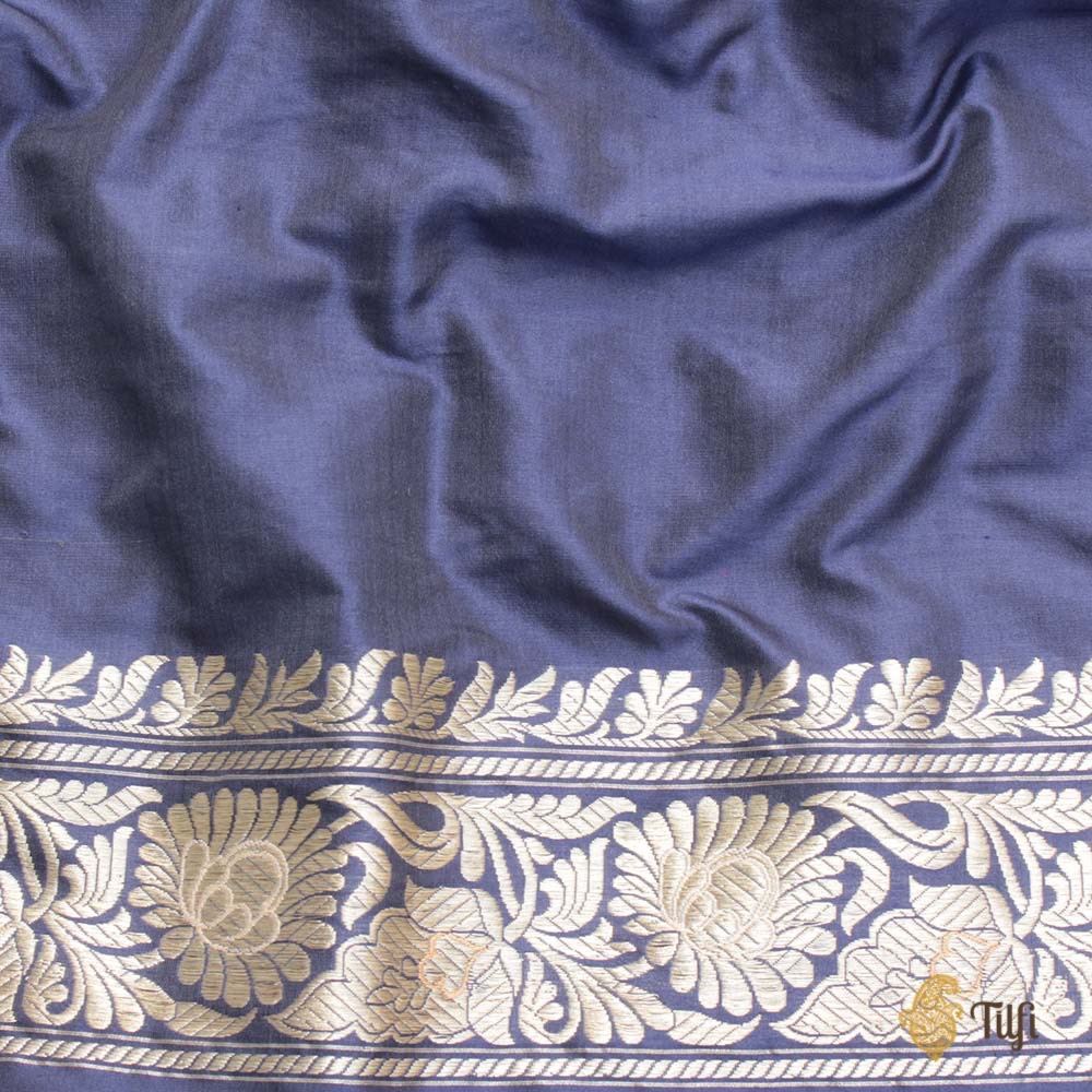 Old Navy Blue Pure Katan Silk Banarasi Handloom Saree
