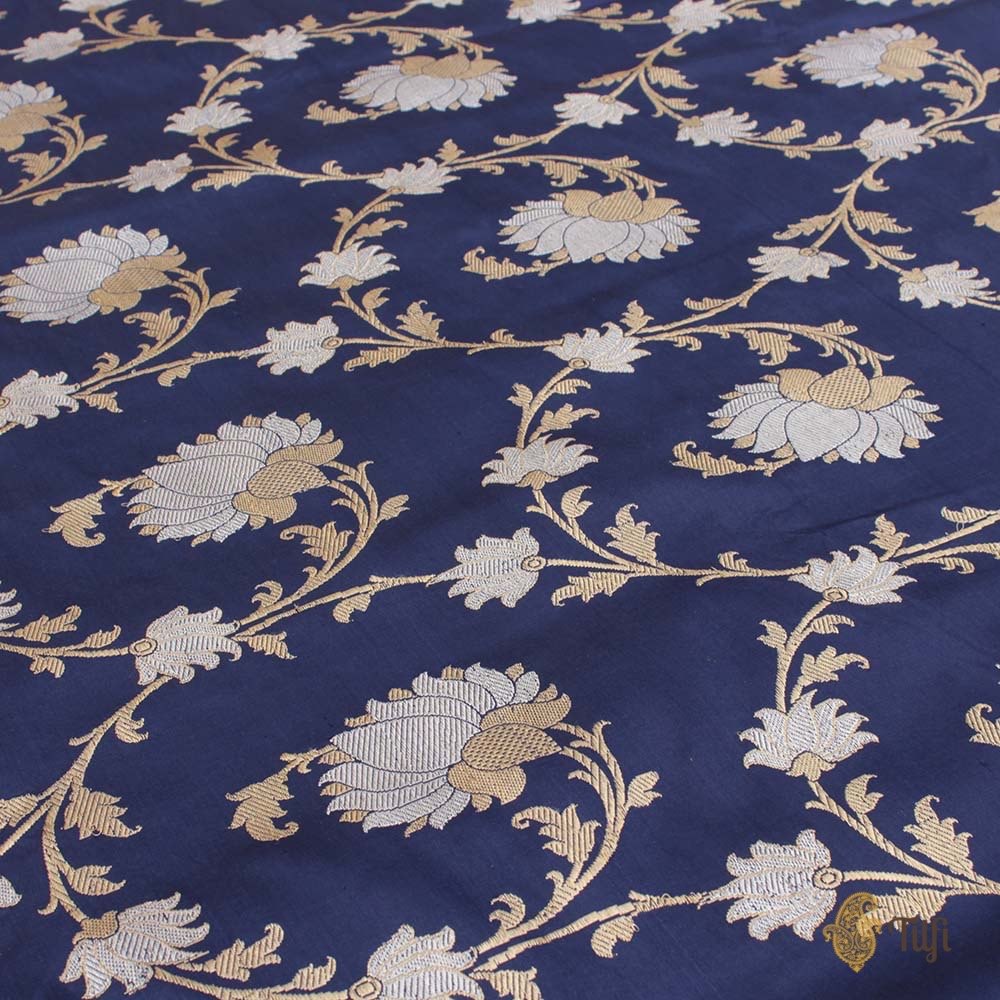 Navy Blue Pure Katan Silk Banarasi Handloom Kadwa Saree