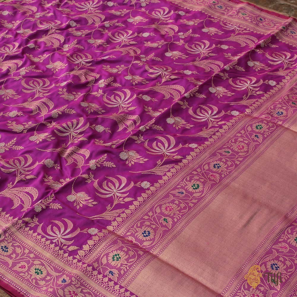 Magenta-Purple Pure Katan Silk Banarasi Handloom Saree