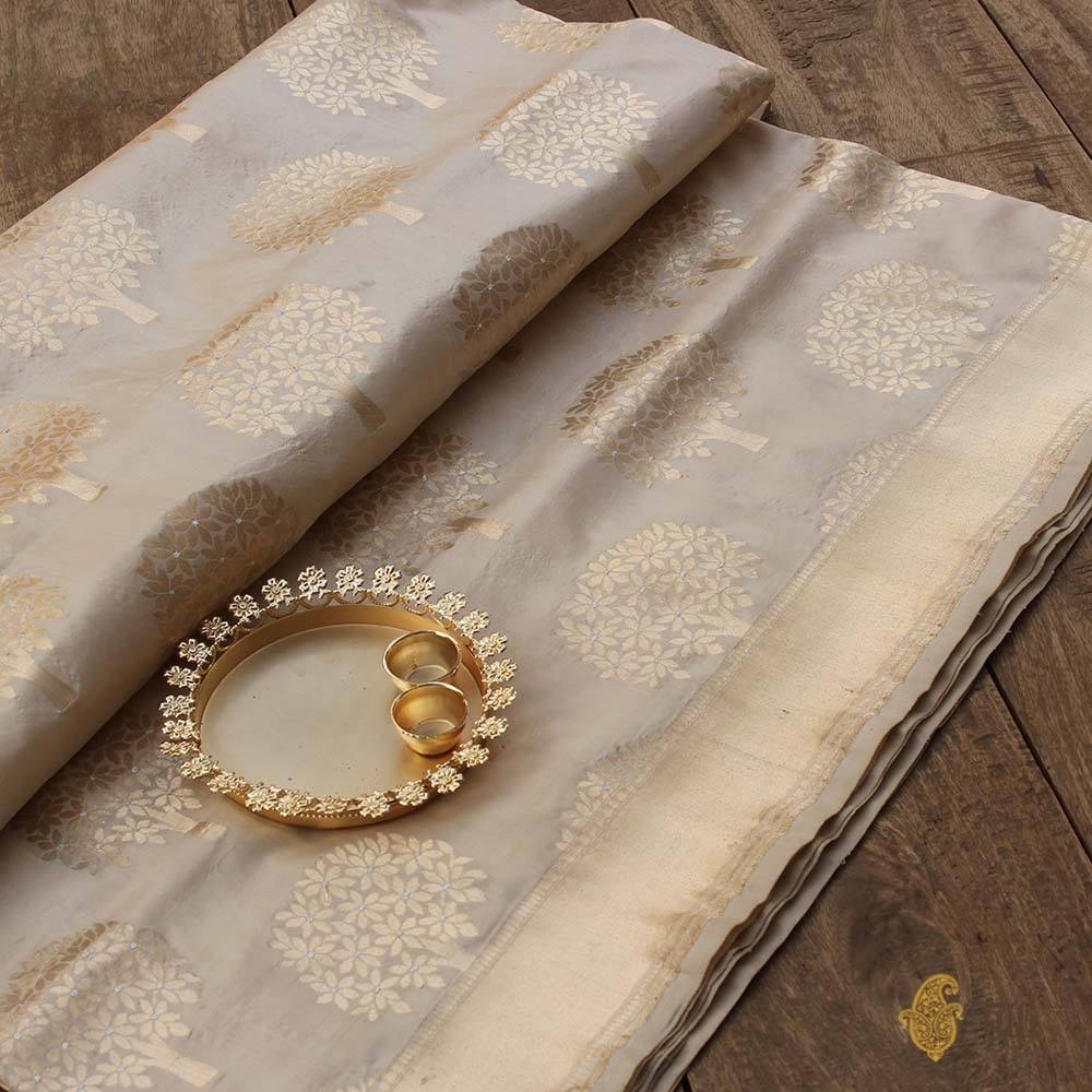 Off-White Pure Silk Georgette Banarasi Handloom Saree
