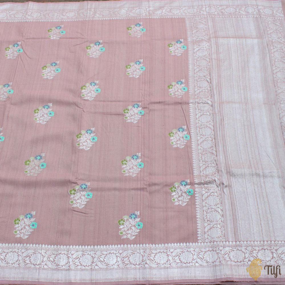 Light Dusty Pink Pure Tussar Georgette Silk Banarasi Handloom Saree