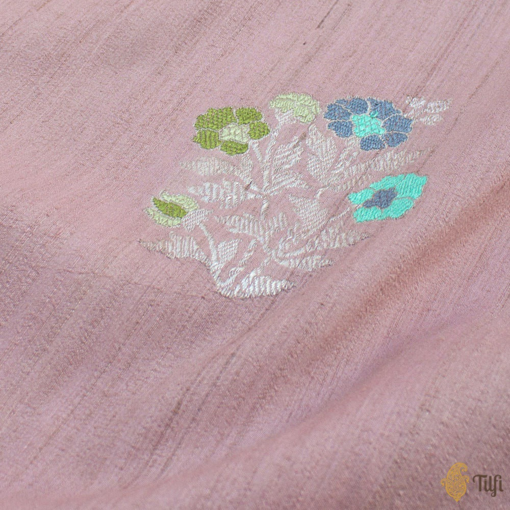 Light Dusty Pink Pure Tussar Georgette Silk Banarasi Handloom Saree