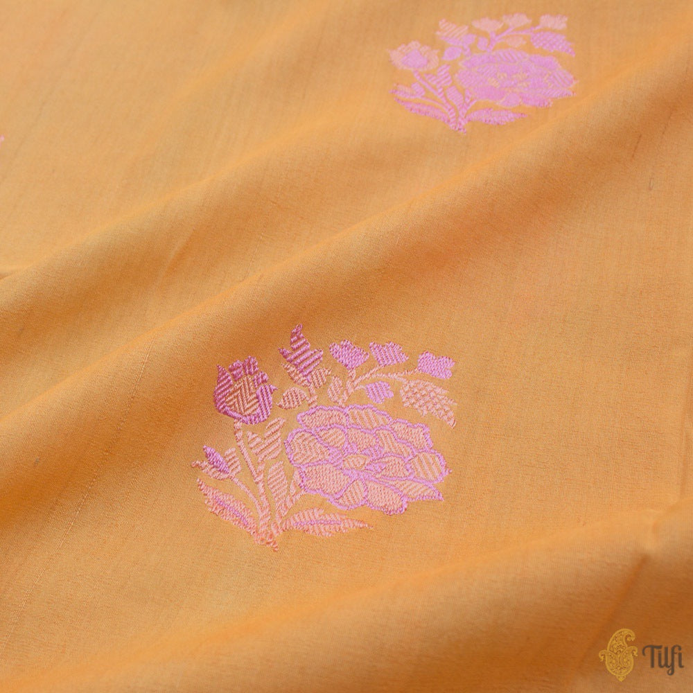 Light Orange Pure Tussar Georgette Silk Banarasi Handloom Saree