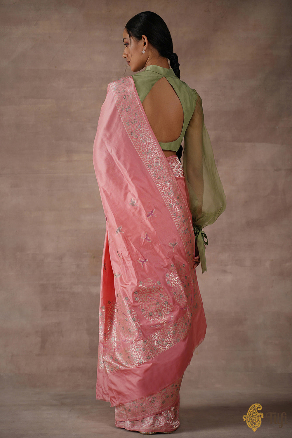 &#39;Sweet Osmanthus&#39; Pink Pure Katan Silk Banarasi Handloom Saree