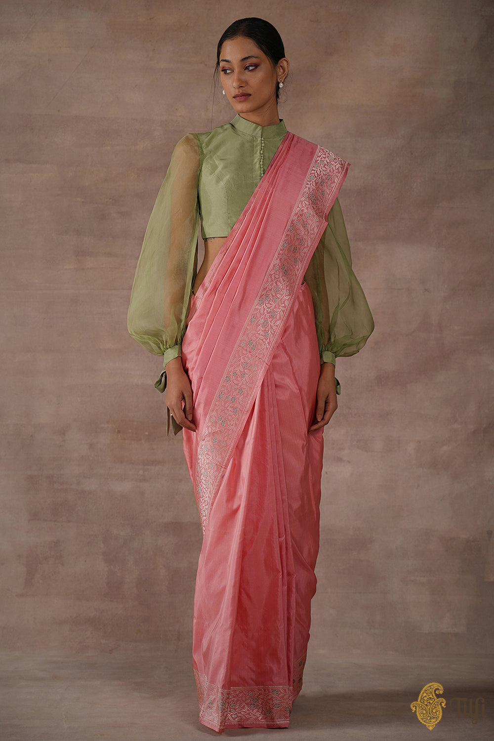 &#39;Sweet Osmanthus&#39; Pink Pure Katan Silk Banarasi Handloom Saree