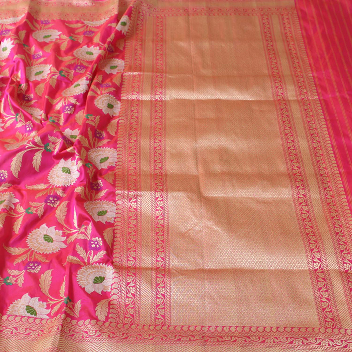 Orange Rose-Pink Pure Katan Silk Banarasi Handloom Saree - Tilfi - 2
