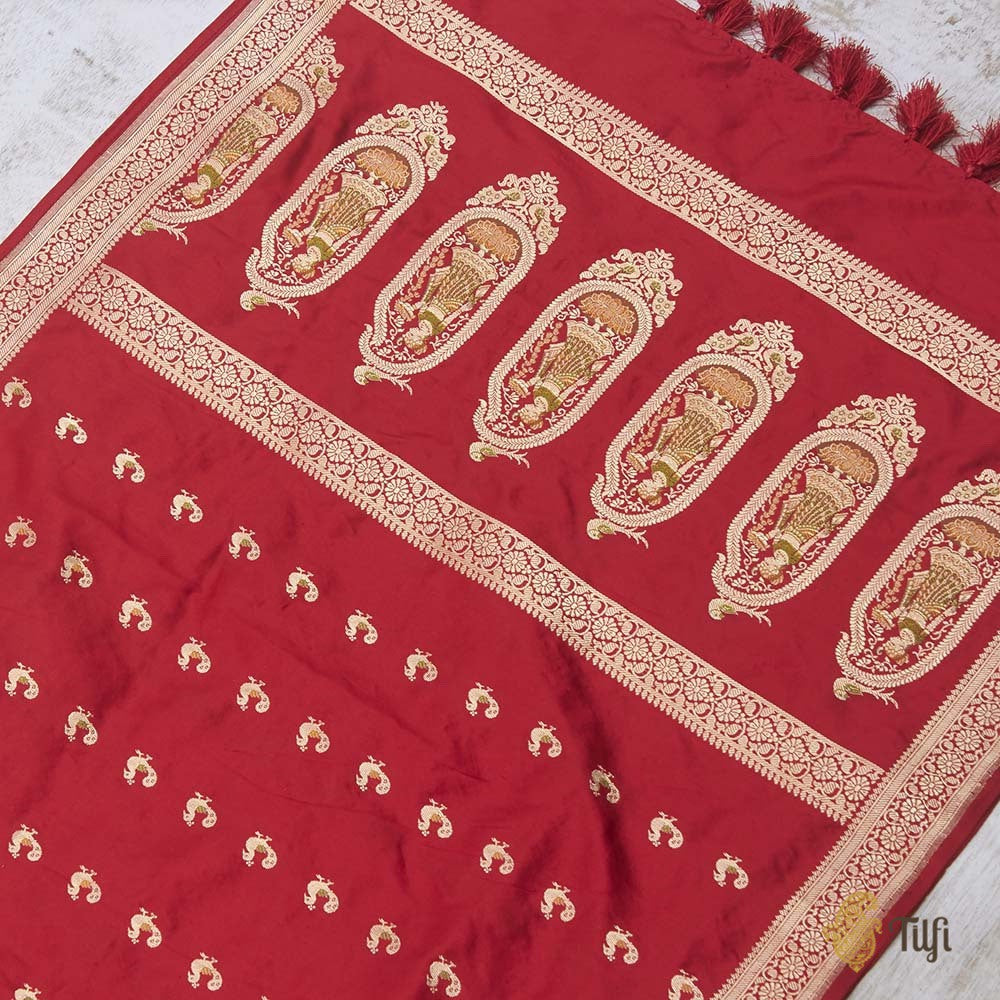 Red Pure Katan Silk Banarasi Handloom Petite Dupatta