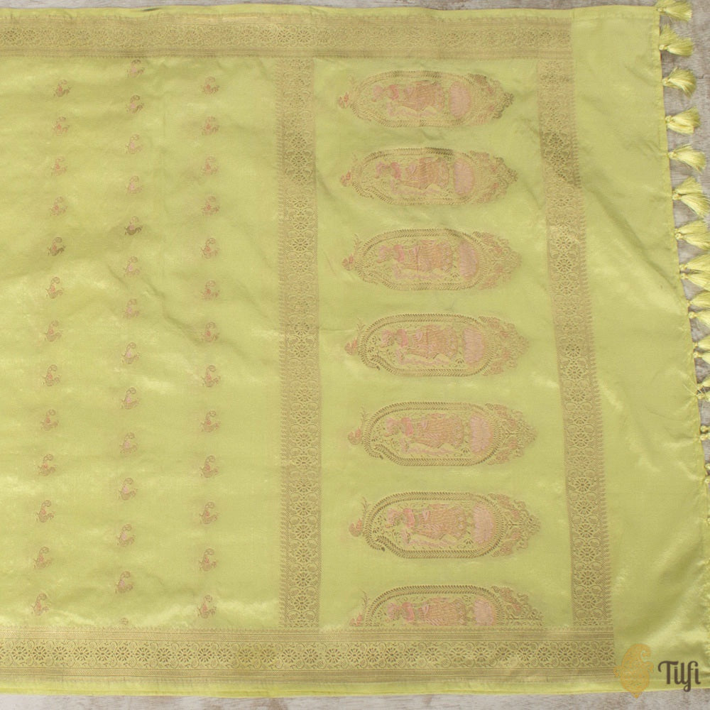 Mint Yellow Pure Katan Silk Banarasi Handloom Petite Dupatta