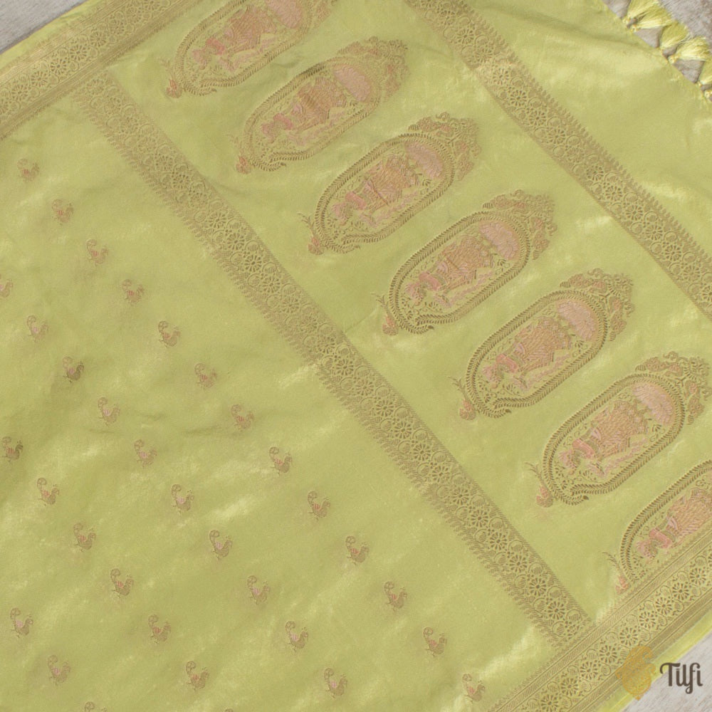 Mint Yellow Pure Katan Silk Banarasi Handloom Petite Dupatta