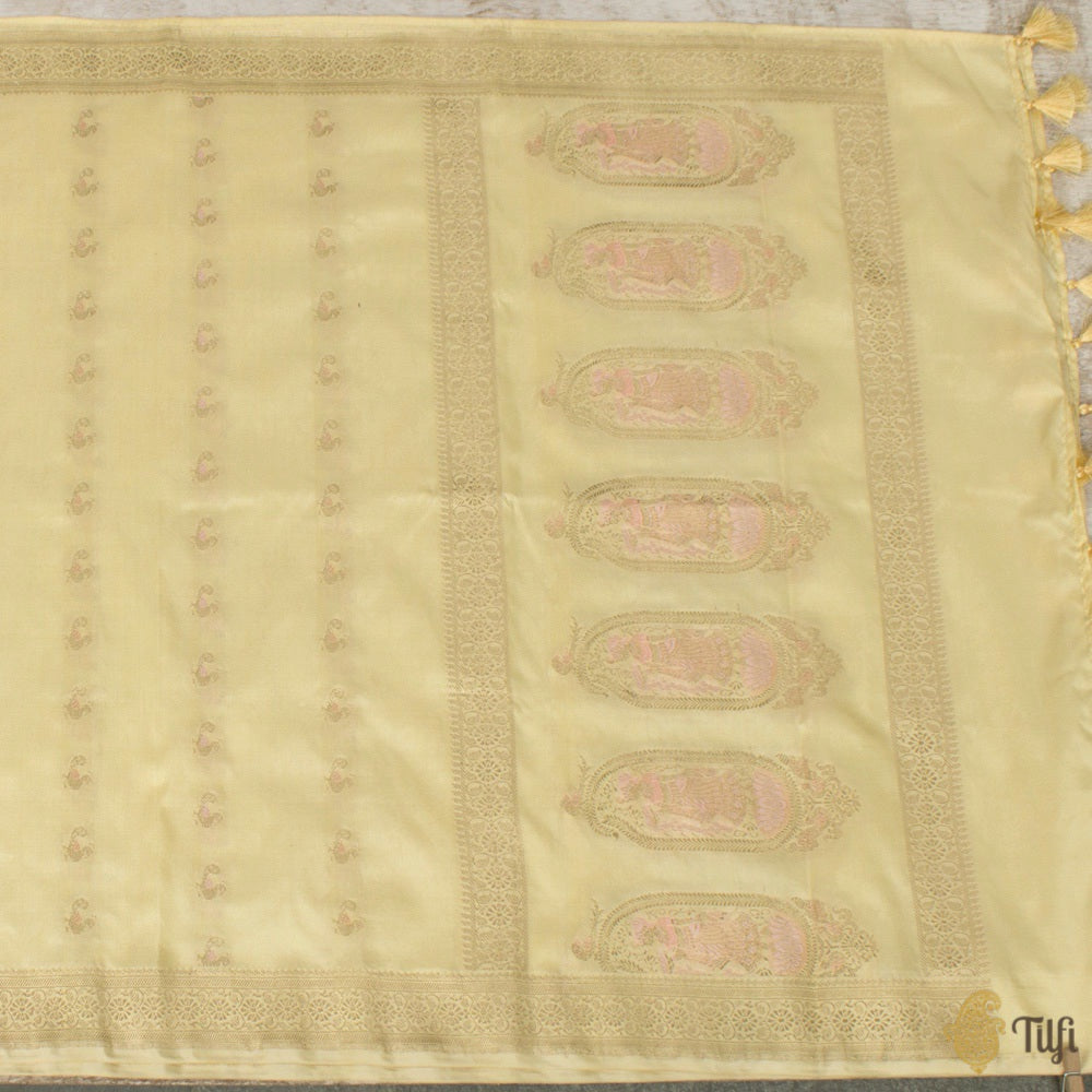 Light Yellow Pure Katan Silk Banarasi Handloom Petite Dupatta