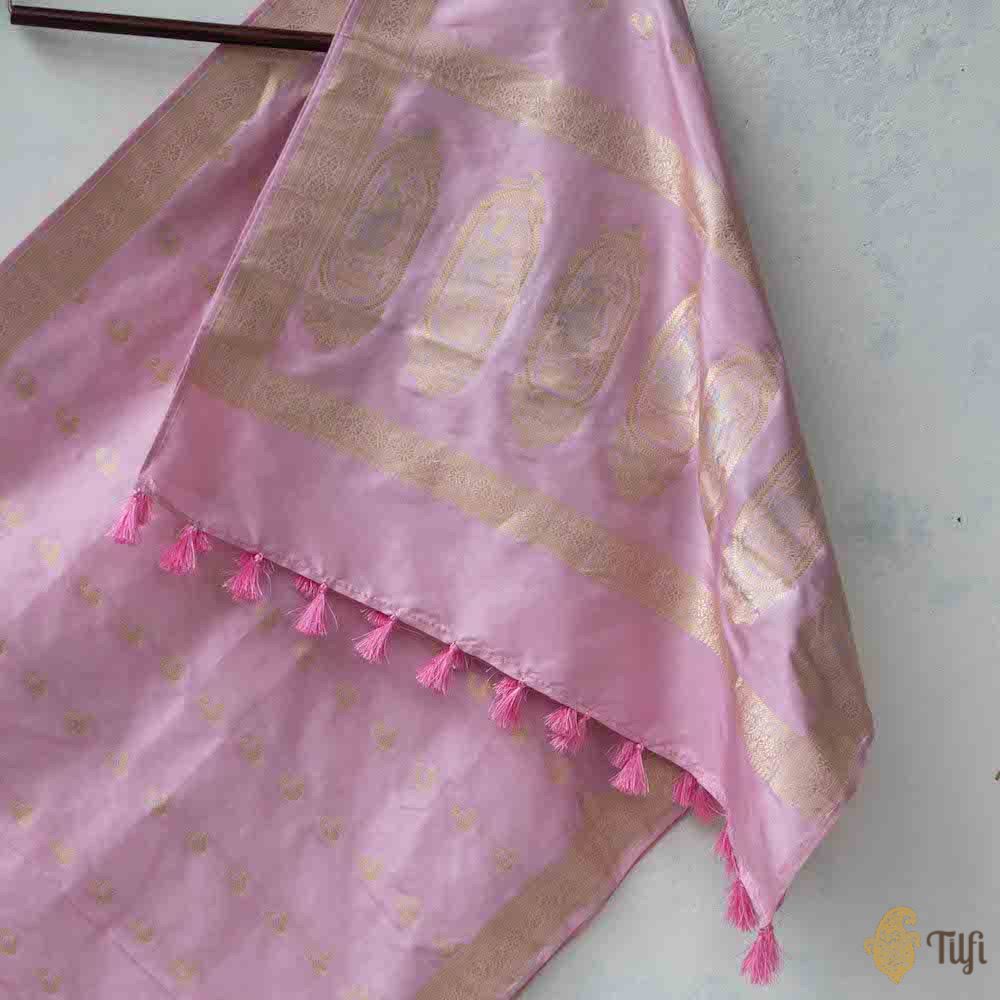 Light Rose Pink Pure Katan Silk Banarasi Handloom Petite Dupatta